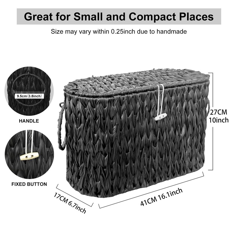 Coeusy Black Toilet Paper Basket with Lid,Wicker Toilet Paper Storage