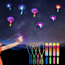 ZIYOUA 2024 Led Helicopter Shooters Toy, 12 Pcs Led Light Up Helicopter Slingshot Flying toys, Glow in The Dark Toys, Party Bag Fillers for Kids, Prizes for Classroom, Outdoor Toys Gift（12 Pcs）