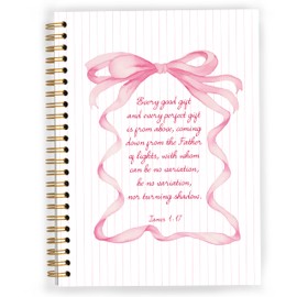 JWVK Christian Notebook, Coquette Pink Bow Bible Verse Spiral Notebook 5.5x8.3, Preppy Aesthetic Journal for Women, Coquette Office Supplies, Bible Journaling Spiral Journal
