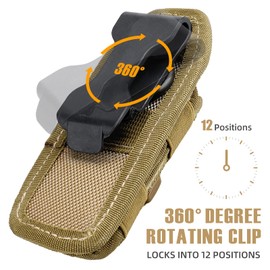 LIVANS Tactical Flashlight Pouch Holster, Rotatable Flashlight Holder Belt Clip Tactical Torch Carry Case with 360 Degree Carabiner Reel Clip