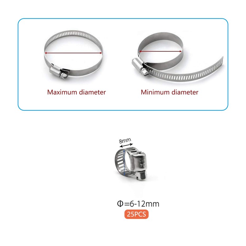 ZIPCCI Hose Clamp, 25 Pack Stainless Steel Worm Gear fuel