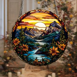 HOTIYOK Mountain Canyon Flower Acrylic Window Hangings Sunrise Stained Wall Decor, Ideal Housewarming Gift, Natural Scenery Home Decor for Mom, Grandma, Wife, Teacher