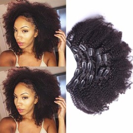 Double WeftBig Thick 4B 4C Afro Coily Hair Clip Ins for African American Black Women, Real Remy Human Hair, Natural Black, 120 Gram, A4C 18"inch