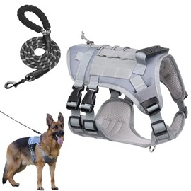 Pechera para Perro, Pechera Táctica para Perros con Asa, Arnés Táctico para Perros Pequeño, Medianos y Grandes, Arnés para Perros con Correa Perros de 1.5m para Viajes y Paseo (L)