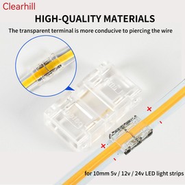 Clearhill 10mm 2Pin 20Packs LED Light Strip Connectors,Strip to Strip Connectors,Solderless Quick Adapter for Single Color 5V/12V/24V LED Strips,Transparent Terminal for Secure Connection