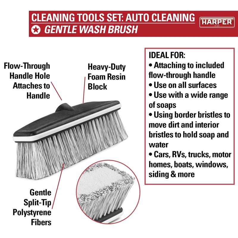 Harper 37518600 6-Piece Car Wash Brush Set with Telescoping Flow-Through