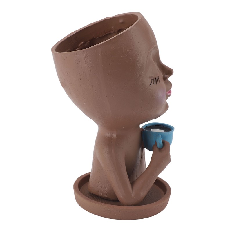 Resin Face Plant Pot Creative Cute Small Drinking Coffee Succulent