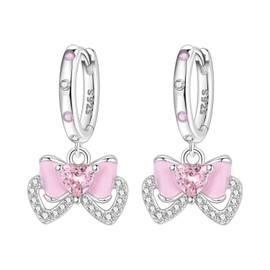 MISEFF 925 Sterling Silver Drop & Dangle Earrings for Women,Butterfly Dragonfly and Bee|Flower and leaf Earrings, Suitable for Sensitive Ears Fashion Jewelry Gift- Hypoallergenic Earrings (Pink bow)