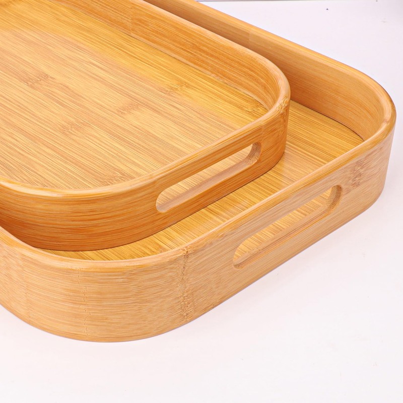 Geytetqi 2 Pack Bamboo Serving Trays with Handles, Rectangular Bamboo