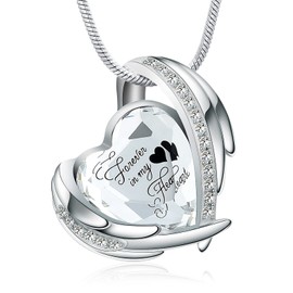 Minicremation Cremation Jewelry for Ashes Pendant - Crystal Heart Urn Necklace with Mini Keepsake Urn Memorial Ash Jewelry (Sliver)