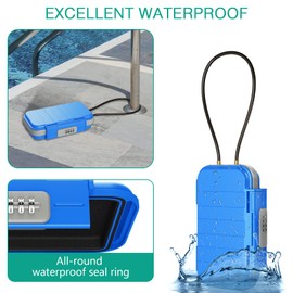 ORIA Portable Safe with Number Code, Key Safe, Outdoor Security Safe with Removable Wire Rope, Waterproof Key Safe with Combination for Travel, Beach, Camping - Blue