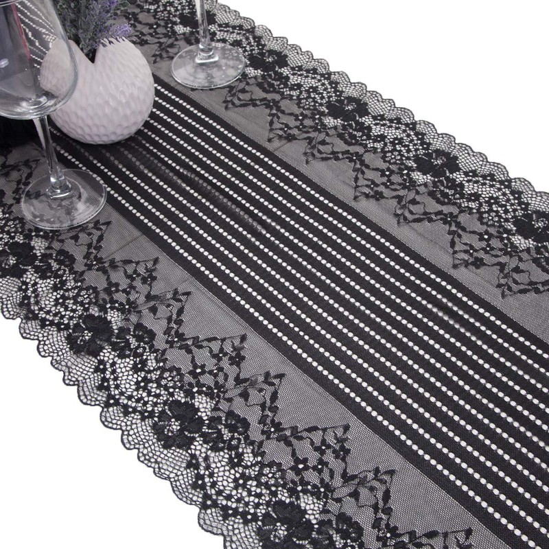 mookaitedecor Black Lace Table Runner for Wedding Decor,Embroidered Floral Table