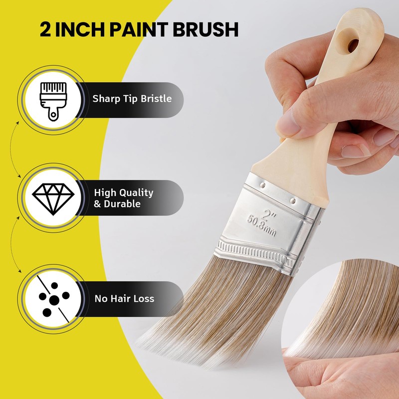 Mister Rui 3-Pack 2 Inch Angled Paint Brushes, Short Handle