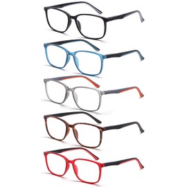 BLOEXCLU Reading Glasses for Men Women Computer Readers with Blue Light Blocking All Day Protection Value Pack (5 Mix Color, 2, x)