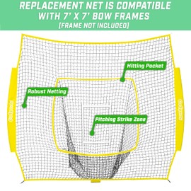 GoSports Team Tone Replacement 7 ft x 7 ft Baseball/Softball Net - Compatible with GoSports Brand 7 ft x 7 ft Baseball Net - Frame Not Included - Yellow