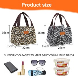 SHENGYIG Pack of 2 Lunch Box Bag, Square Lunch Bag Women, 5.28 L Large Capacity Breakfast Bag, Portable and Foldable, Waterproof Zip with Leopard Print