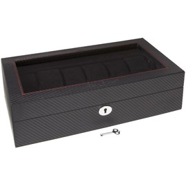 Diplomat 31-449 Carbon Fiber Twelve Watch Case with Black Suede Interior and See Through Top Watch Case