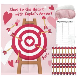 PINGAMOO Valentines Day Games, Pin The Arrow On The Heart, Valentines Games for Kids Classroom 24 PCS School Activities for Boys Girls Adults