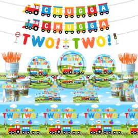 Two train party tableware decorations