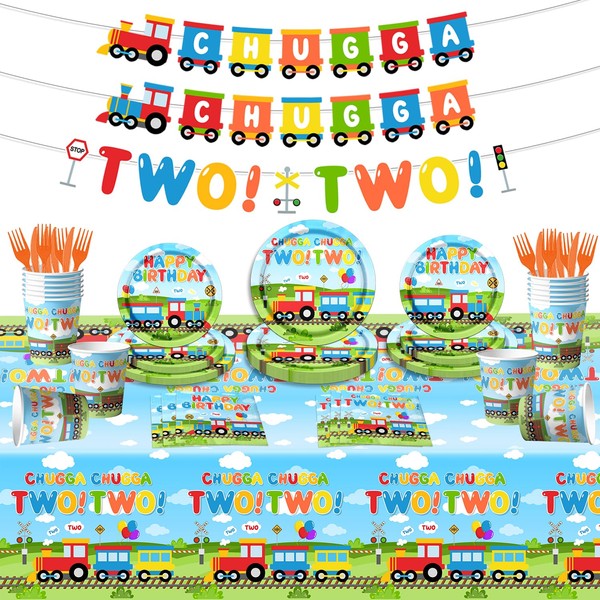 Two train party tableware decorations