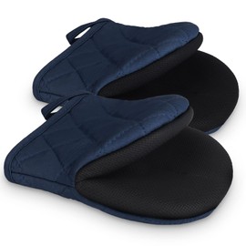 1 Pair Short Oven Mitts, Heat Resistant Silicone Kitchen Mini Oven Mitts for 500 Degrees, Non-Slip Grip Surfaces and Hanging Loop Gloves, Baking Grilling Barbecue Microwave Machine Washable