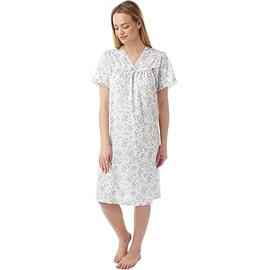 ER Direct Ladies Open Back Floral incontinence Nightie Hospital Maternity Dress Polycotton Nightdress for Women UK Size 8-30 (Lilac, UK 12-14)