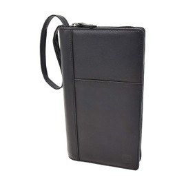 Real Leather Travel Wallet Credit Cards Passport Boarding Pass Clutch Purse AL93 Black Brown (Black)