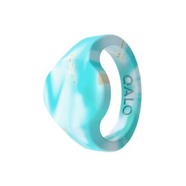 QALO Women's Rubber Silicone Ring, Natural Stone Signet, Wedding Ring for Women, Breathable, Durable Engagement Silicone Band, 6mm Wide 1.8mm Thick, Turquoise, Size 9