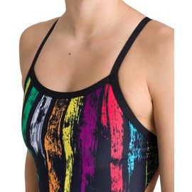ARENA Women's Standard Challenge Back MaxLife One Piece Athletic Training Swimsuit, Team Painted Stripes Black/Multi Yellow, 28