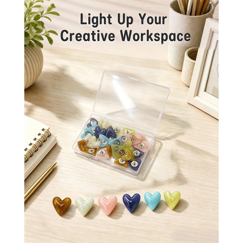 30Pcs Heart Decorative Push Pins, Cute Thumb Tacks for Cork