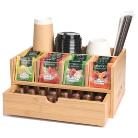 YUBAMIN Tea Bag Organizer, Bamboo Tea Organizers and Storage, Tea Box Organizer Storage Box with Drawer, Portable Tea Bag Holder Organizer, Tea Storage Organizer for Countertop, Pantry, Kitchen