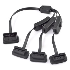 iKKEGOL OBD2 OBDII 1 to 3 Ultra Low Profile 16 Pin Male to Female Y Splitter Cord Diagnostic Extension Cable with Individually Power Switch 50cm / 20"