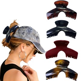 4 Pcs Hat Claw Clip for Women, Trucker & Baseball Cap Hair Clips, Strong Grip Clips for Thick Hair, Stylish Hat Hairstyle Accessories