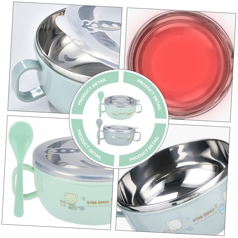 COLLBATH Stainless Steel Bowl Double Layer Insulated Rice Bowl Handle