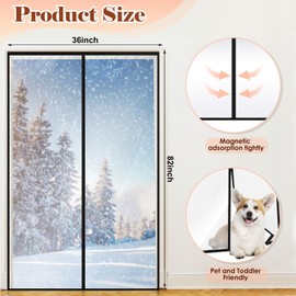 SmoothNovelty Clear Magnetic Thermal Insulated Door Curtain Transparent Magnet Patio Door Cover Auto Closer Keep Warm in Winter Windproof Insulated Self Sealing for Room Home Kitchen(36 x 83 Inch)