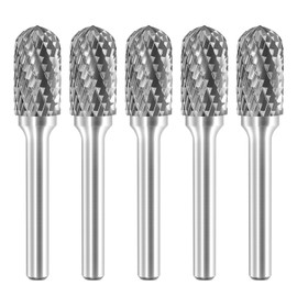 SC-5 Tungsten Carbide Burr Rotary File Cylindrical Shape with Radius End Double Cut with 1/4''Shank for Die Grinder Drill Bit - 5Pcs