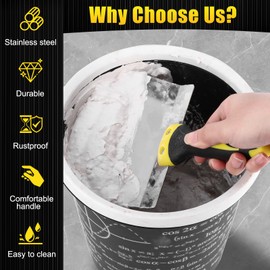Bucket Scoop - 6.5" Arc-shape Stainless Steel Bucket Scraper and 4" Putty Knife Set - Rustproof Bucket Scoop for Drywall, Plaster - Scraper Hand Tool with Soft-Grip Handle