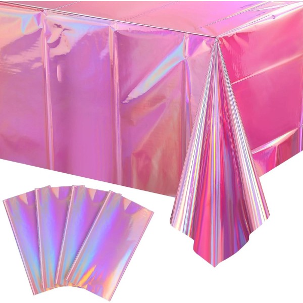 FunnyPars 4 Pack Iridescent Pink Plastic Tablecloths, FunnyPars Shiny Disposable