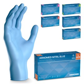 Arnomed Nitrile Disposable Gloves, L, Powder-Free, Latex-Free, Pack of 100, Blue Nitrile Gloves, in Size XS, S, M, L, XL and XXL available