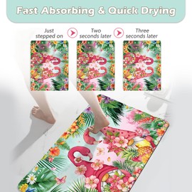 APROPHIC Summer Gnome Bath Mat for Bathroom Decor, Flower Palm Leaf Flamingo Bathroom Rug Non-Slip Carpet, Absorbent Quick-Drying Floor Mat, Ultra-Thin Fit Under The Door,17x24 in, Pink Green