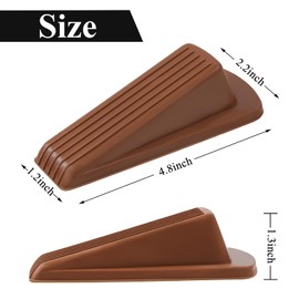 4 Pack Door Stoppers for Bottom of Door, Brown 4.8x2.2x1.3in Door Stops, Rubber Door Stopper Wedge, Sturdy Stackable Door Stops for Floor