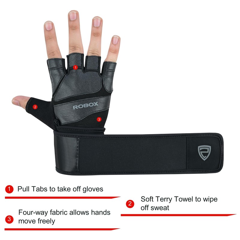 ROBOX Weightlifting Wrist Support Gloves, Gym Heavy Lifting Breathable Palm