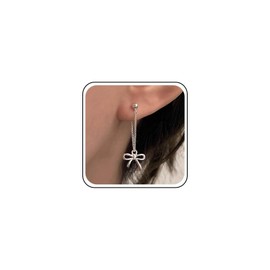 Cimenexe Bohemian Bow Tie Jacket Earrings Bow Tassel Chain Dangle Earrings Silver Hollow Bow Tie Drop Earrings Long Bow Tie Tassel Earrings Jewellery for Women, Zinc, No Gemstone