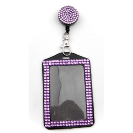ALL in ONE Rhinestone Lanyard Bling Crystal Badge Reel + Card Holder for Business Id Card (PURPLE)