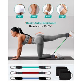 VeloGo 7-Piece Ankle Weights & Resistance Bands Set for Women/Men - 3-Level Fitness Tubes with Cuffs, Ankle Straps for Cable Machines, Leg & Booty Workout （Multicolor