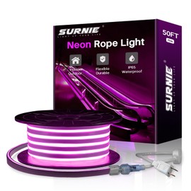 SURNIE 50ft Pink LED Neon Lights, IP65 Waterproof LED Light Strip Flexible Cuttable AC 110V LED Rope Lights DIY, Indoor Outdoor for Residential, Commercial Building Decoration