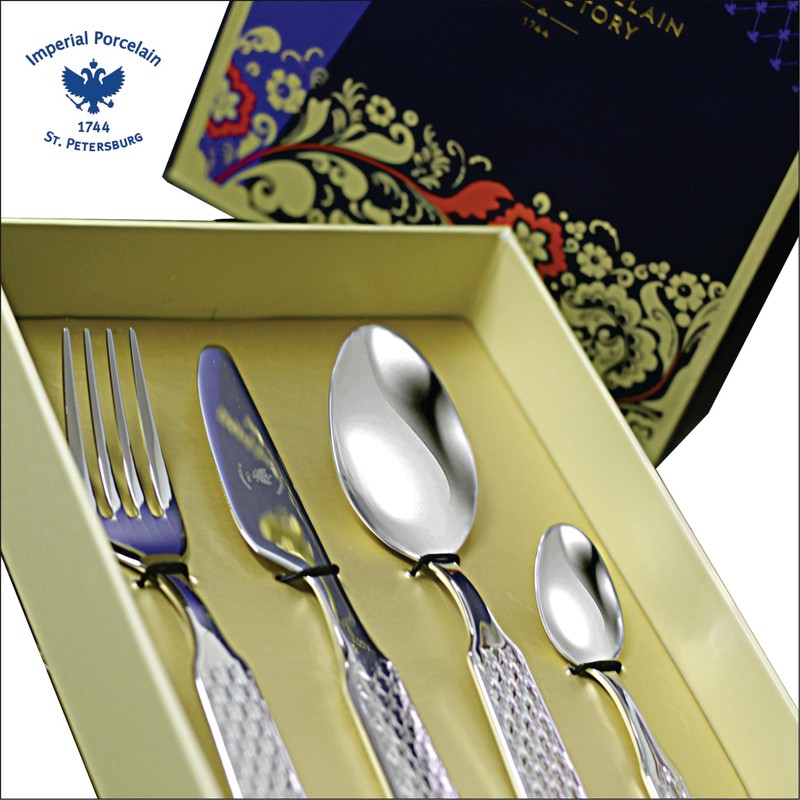 Lomonosov Imperial Porcelain Cobalt Net Blue Silverware Stainless Steel (Spoon,