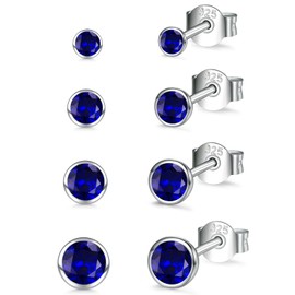 Sterling Silver Stud Earrings for Women Men Girls, 4 Pairs Small Blue Cubic Zirconia Stud Earrings Set, Hypoallergenic Tiny Sleeper Cartilage Tragus Earring Multiple Pirercings Kids Gifts, 2/3/4/5mm