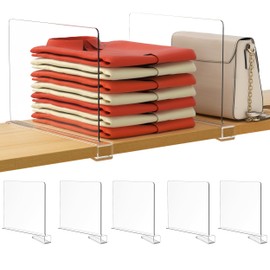 HBlife 5 Pack Clear Shelf Dividers, Vertical Purse Organizer for Closet Perfect for Sweater, Shirts, Handbags in Bedroom and Kitchen, Adjustable Acrylic Bookshelf for Organization