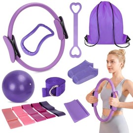 13 en 1 Pilates Kit, Kit de Pilates con Pelota Anillo de Pilates Bolsa de Almacenamiento Kit para Pilates En Casa Ejercitar Piernas, Glúteos, Abdomina